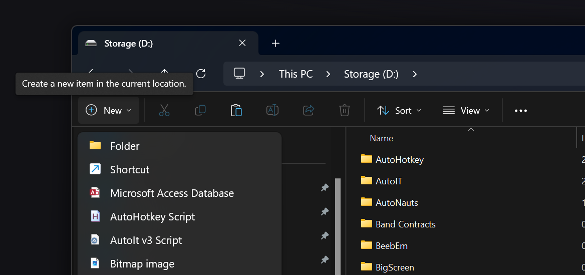 Creating a new folder