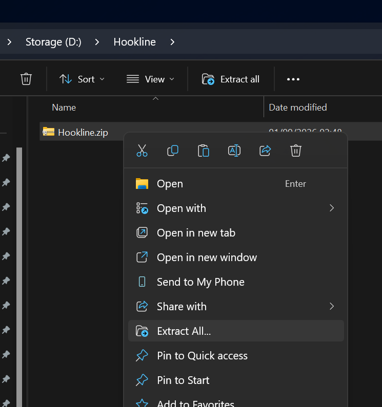 Extract All in the right-click menu