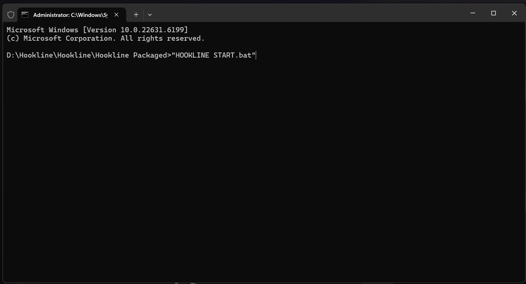 Tab-completed command ready to run