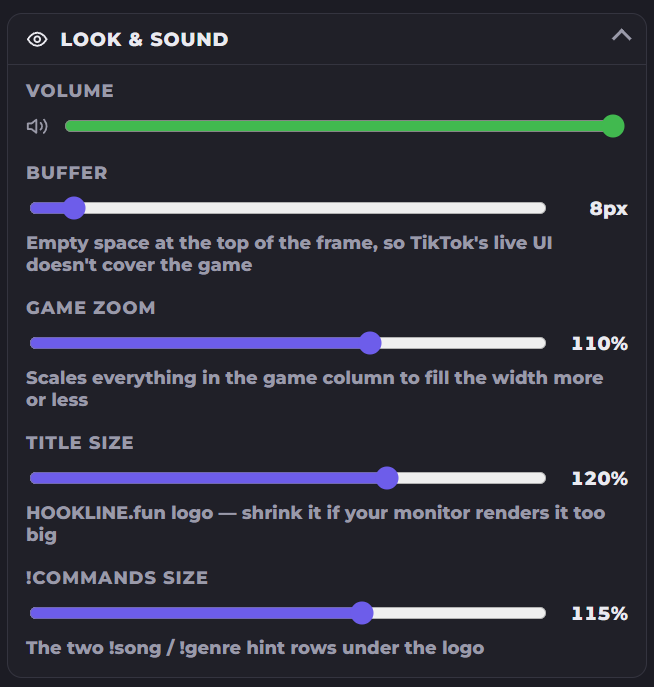 Look and sound settings